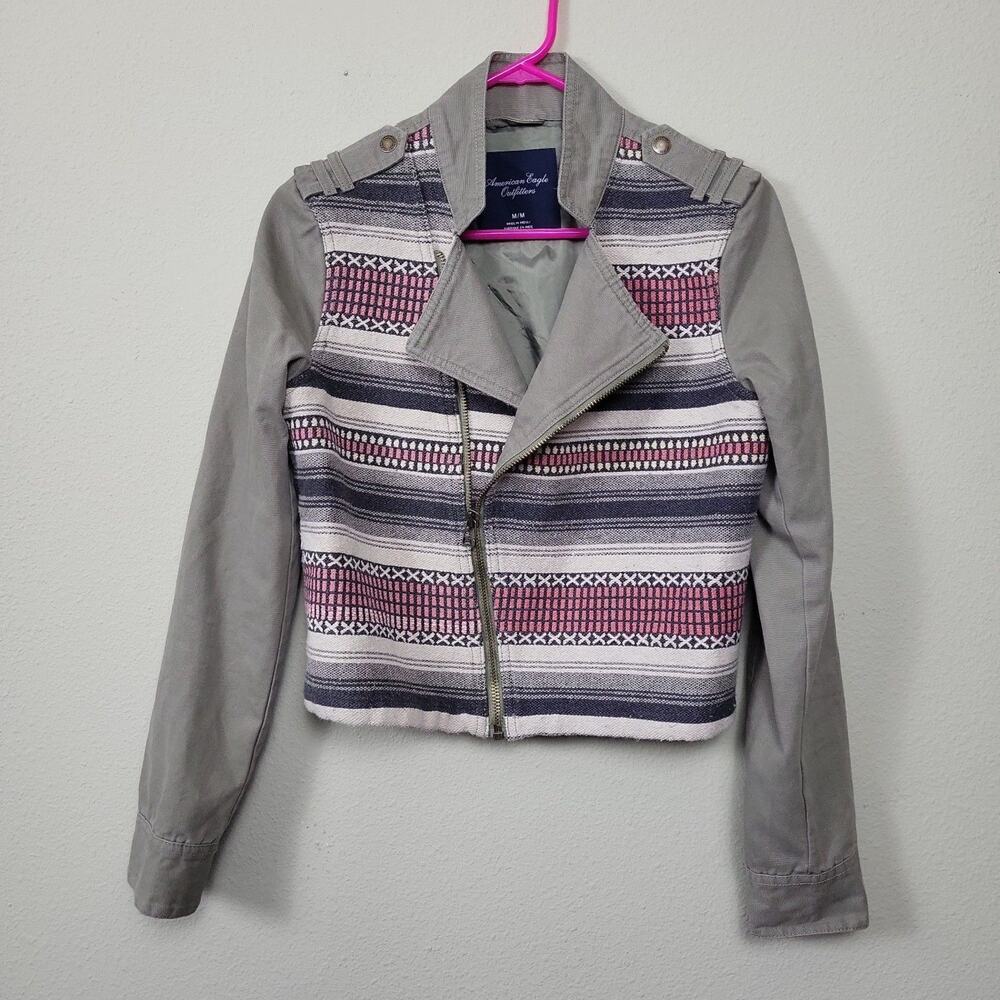 American Eagle Outfitters Womens Multicolor Full Zip Cropped Jacket Size Medium